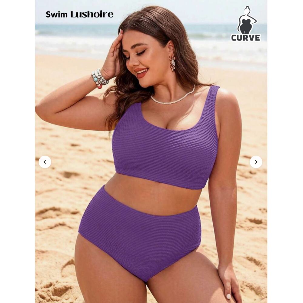 NWT Swim Lushoire plus size Bikini Set purple textured size 0XL curve swimsuit